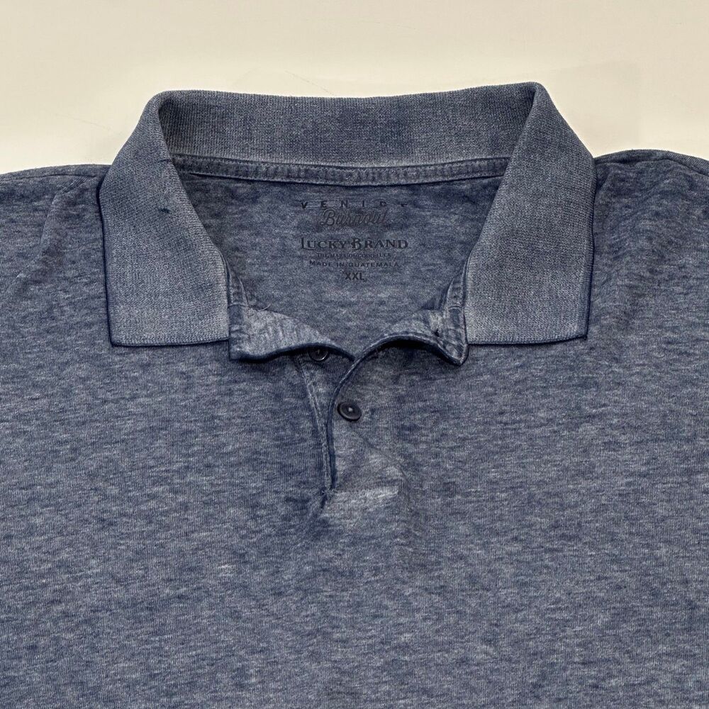 Lucky Brand Men's Polo Shirt Slate Blue Burnout Heather Cotton Casual, Size XXL